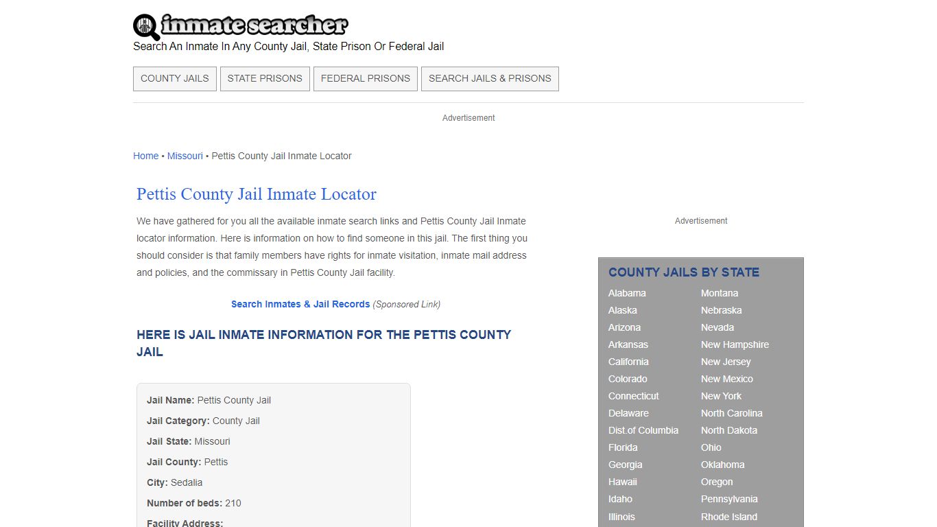 Pettis County Jail Inmate Locator - Inmate Searcher
